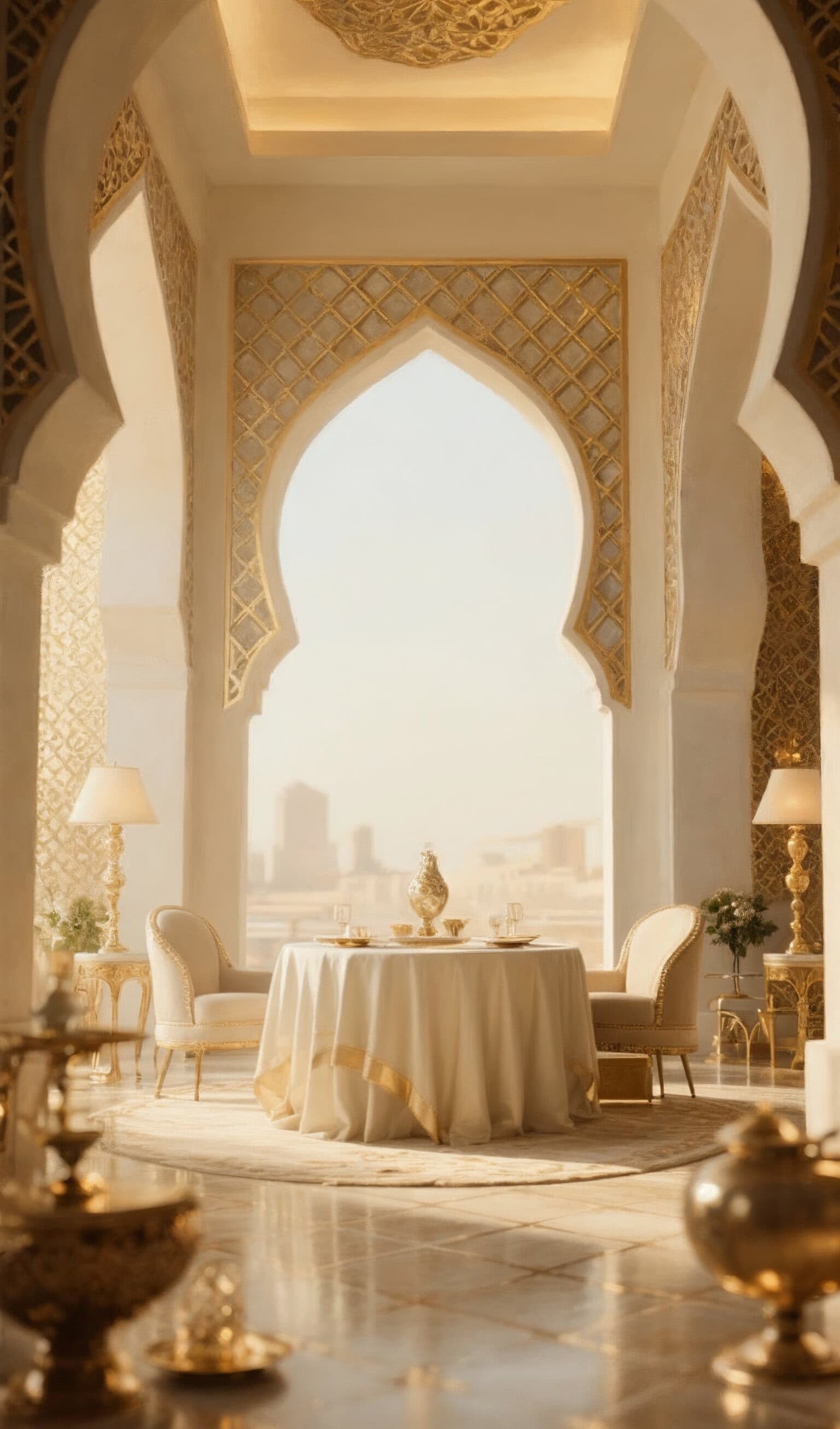 Luxury Saudi hospitality interior with Islamic arch design
